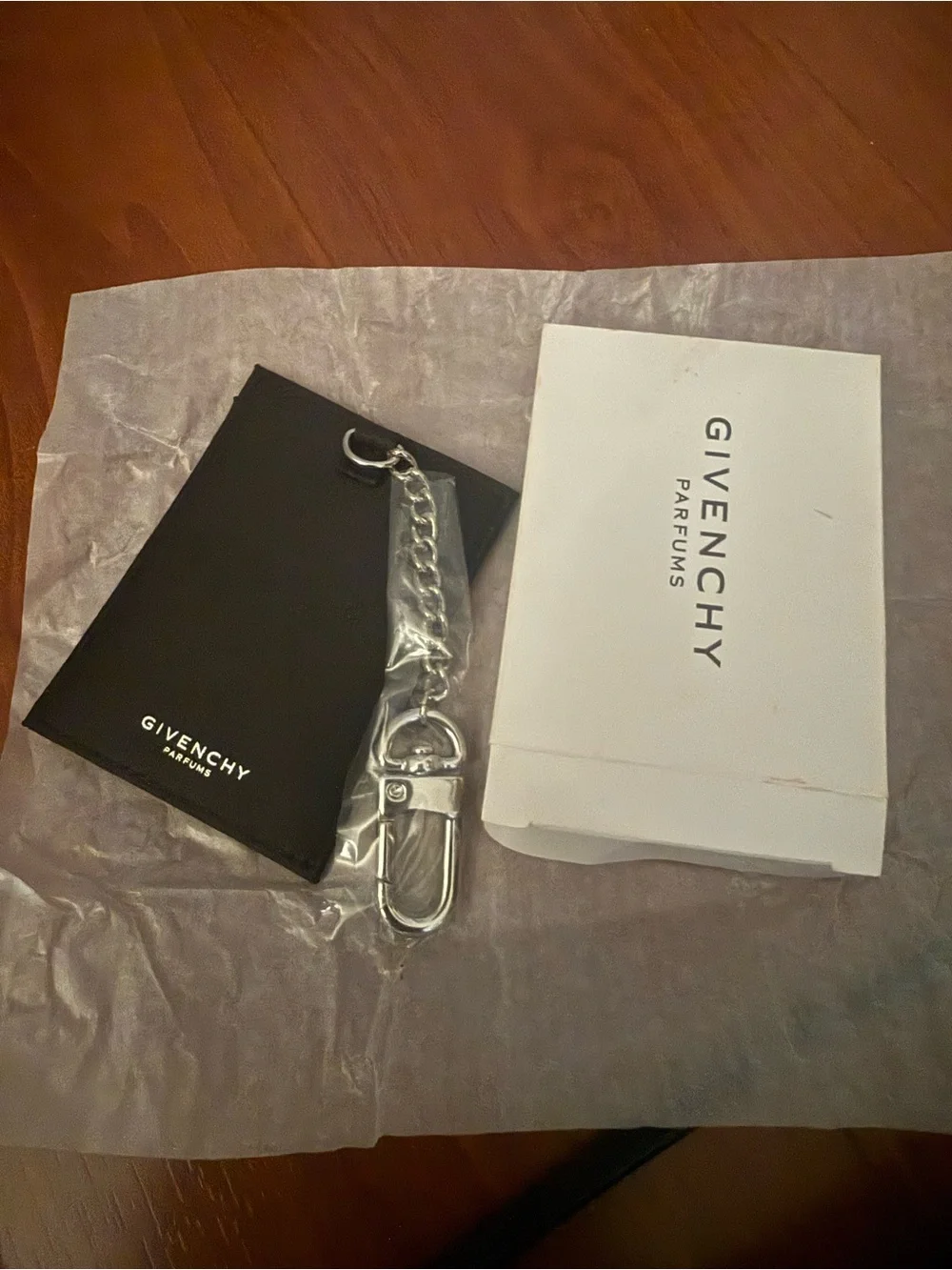 Givenchy parfum Silver-Tone Chain Key Clip with Branded Card Holder